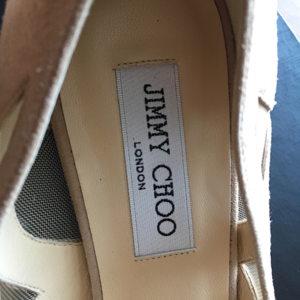 Jimmy Choo kitten heels-beige suede mesh-New